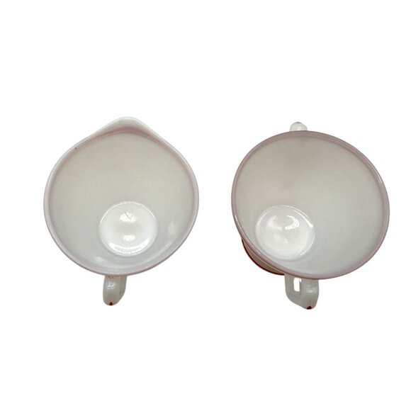 Vintage 1930s Hazel Atlas Milk Glass Creamer & Sugar Bowl With Red Black Stripes - Picture 5 of 6